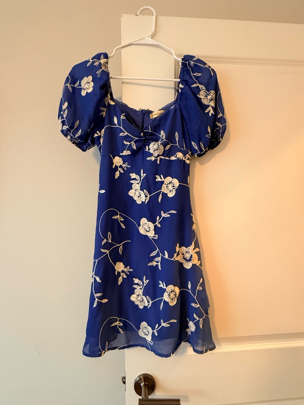 Altar'd State Blue Floral Puff Sleeve Mini Dress